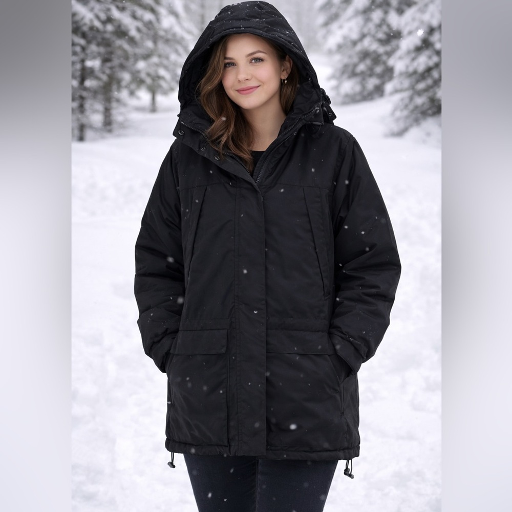Eddie Bauer Black Hooded Down Parka Winter Coat Women’s Small